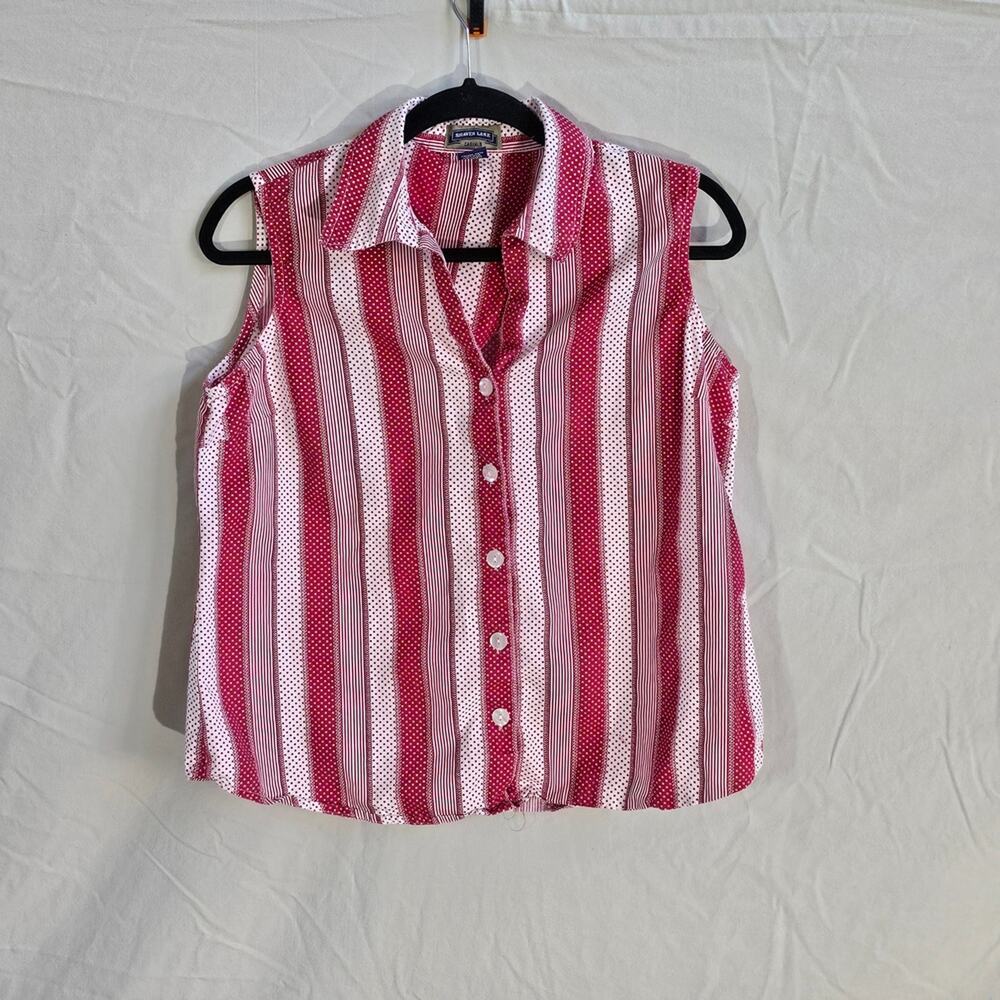 Lane Bryant Sleeveless Button-Down Stripe Shirt - Pink/White